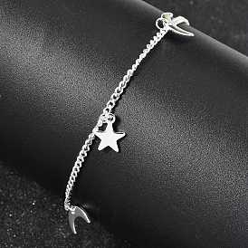 304 из нержавеющей стали шарм браслеты, браслеты из цепочек панцирного плетения для женщин, звезда и луна
