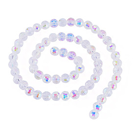 1 brins de perles de verre transparentes électroplaquées, ronde, à facettes(96 à facettes), demi couleur ab plaqué