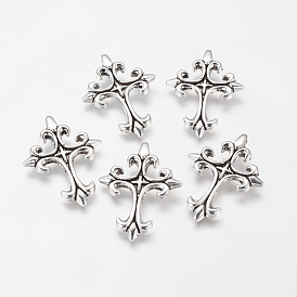 Alliage croisées de style tibétain pendentifs gothiques, sans cadmium et sans plomb, 39.5x28.5x3mm, Trou: 2.5mm