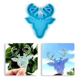 DIY Christmas Reindeer Head Pendant Silicone Molds, Resin Casting Molds, for UV Resin, Epoxy Resin Craft Making