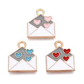 Alloy Enamel Pendants, Light Gold, Lead Free & Cadmium Free, Envelope with Heart Charm