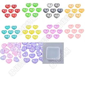 PandaHall Elite 40Pcs 10 Colors Transparent Resin Cabochons, Water Ripple, Heart