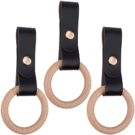 3шт. держатель для полотенец из искусственной кожи, с деревянными брелоками и застежками