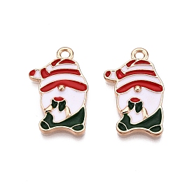 Christmas Theme Rack Plating Alloy Enamel Pendants, Cadmium Free & Lead Free, Light Gold, Santa Claus Charm