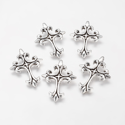 Alliage croisées de style tibétain pendentifs gothiques, sans cadmium et sans plomb, 39.5x28.5x3mm, Trou: 2.5mm