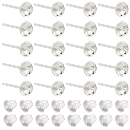 20Pares 925 Hallazgos para aretes de plata esterlina, por medio perforó perlas, con 925 sello