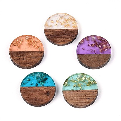 Подвески из смолы и ореха, плоско-круглые, золотая фольга