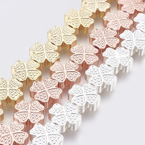 Electroplated Non-magnetic Synthetic Hematite Bead Strand, Grade AA, Clover, Long-Lasting Plated