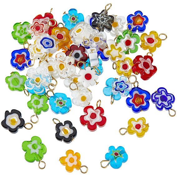 48шт. подвески из стекла миллефиори ручной работы, цветок, с 304 петлей из нержавеющей стали