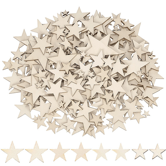 200Pcs 4 Styles Unfinished Wood Chips, Star