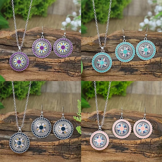 Комплекты из цветочного сплава с подвесками и висячими серьгами