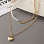 Double-layer autumn and winter sweater chain with metal and pearl splice necklace