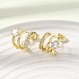 Brass Micro Pave Cubic Zirconia Stud Earrings, Half Hoop Earrings, Long-Lasting Plated, Rack Plating, Lead Free & Cadmium Free, Real 18K Gold Plated
