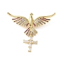 Brass Micro Pave Colorful Cubic Zirconia Pendants, Phenix with Cross Charms, Cadmium Free & Lead Free, Rack Plating, Long-Lasting Plated
