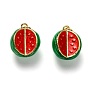 Brass Enamel Pendants, Long-Lasting Plated, with Jump Ring, Watermelon Shape, Real 18K Gold Plated