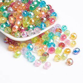 Transparent Acrylic Beads, AB Color, Faceted Round