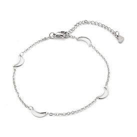 304 Stainless Steel Cable Chain Anklets, with Moon Links and Lobster Claw Clasps
