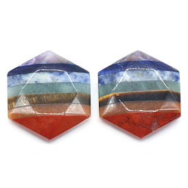 Chakra Natural Gemstone Worry Stones, Massage Tools, Faceted Hexagon