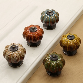 Porcelain Drawer Knob, with Alloy Findings and Screws, Cabinet Pulls Handles for Kitchen Cupboard Door and Bathroom Drawer Hardware, Pumpkin