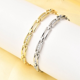 Латунные браслеты-цепочки с микропаве из прозрачных кубических цирконий для женщин, прямоугольные, долговечный, стойки покрытие, без свинца и без кадмия