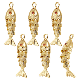 6 латунные подвески шт., рыба, со стразами