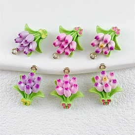 Подвески из эмали и сплава, золотые, тюльпан