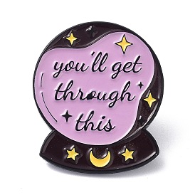 You Will Get Through This Enamel Pin, Moon & Star Crystal Ball Alloy Enamel Brooch for Backpacks Clothes, Electrophoresis Black