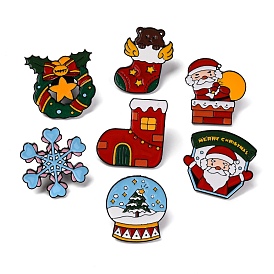 Christmas Theme Zinc Alloy Enamel Pins, Black Brooches