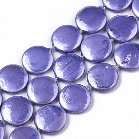 Brins de perles de coquille d'eau douce naturelles peintes, plat rond