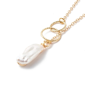 Natural Baroque Pearl Pendant Necklace, with Brass Cable Chains
