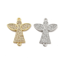 Brass Micro Pave Clear Cubic Zirconia Connector Charms, Angel Links