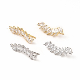 Brass Micro Pave Cubic Zirconia Stud Crawler Earrings, Leaf Climber Earrings for Women, Lead Free & Cadmium Free