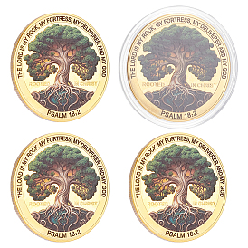 4Pcs Iron Commemorative Coins, with Packing Boxes, Tree Pattern