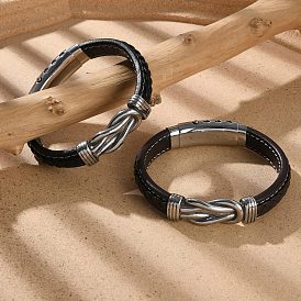 Braided Microfiber Leather Cord Bracelets for Men, with 316 Surgical Stainless Steel Polished Buckle and 304 Stainless Steel Finding