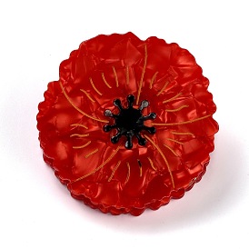 Cellulose Acetate(Resin) Claw Hair Clips, with Golden Iron Findings, Poppy Flower