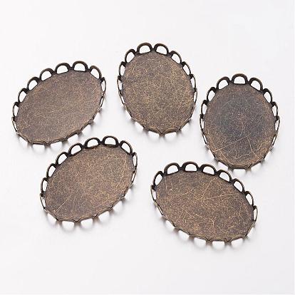 Brass Lace Edge Bezel Cups, Cabochon Settings, Oval, 26x19x2mm, Tray: 18x25