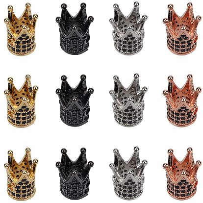 Rack Plating Brass Cubic Zirconia Beads, Long-Lasting Plated, Crown