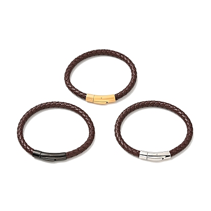 Leather Braided Cord Bracelet with 304 Stainless Steel Clasp for Men Women