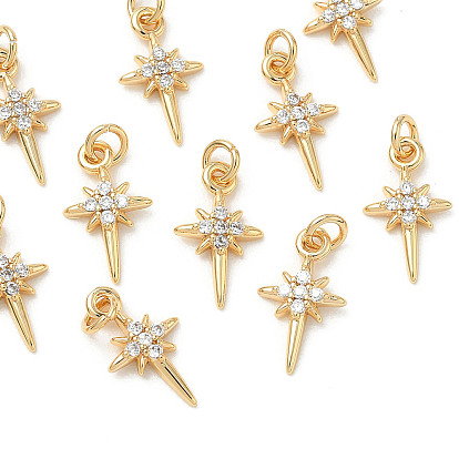 SHEGRACE Brass Micro Pave Cubic Zirconia Pendants, Star Charms, Cadmium Free & Nickel Free & Lead Free, Clear