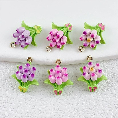 Подвески из эмали и сплава, золотые, тюльпан