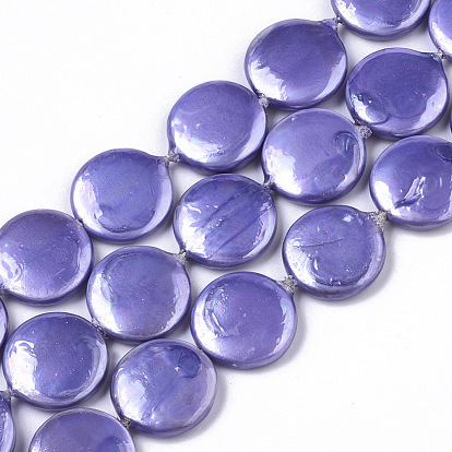 Brins de perles de coquille d'eau douce naturelles peintes, plat rond