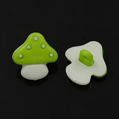 Boutons shank acryliques, 1-trou, teint, champignons, 15x14x3mm, Trou: 3x2mm