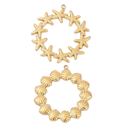 304 подвески из нержавеющей стали, ионное покрытие (ip), кольцо с подвеской в виде морской звезды/ракушки, реальный 18 k позолоченный