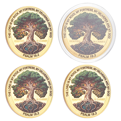 4Pcs Iron Commemorative Coins, with Packing Boxes, Tree Pattern