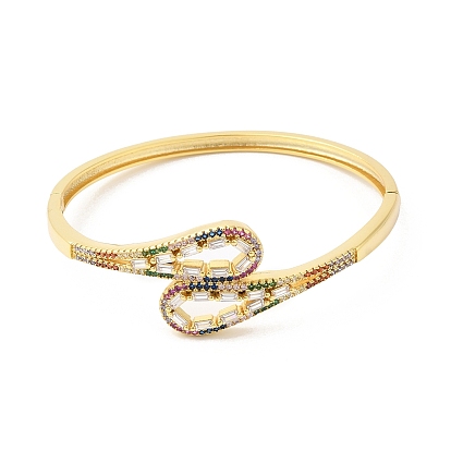Colorful Cubic Zirconia Hollow Out Teardrop Hinged Bangle, Brass Jewelry for Women