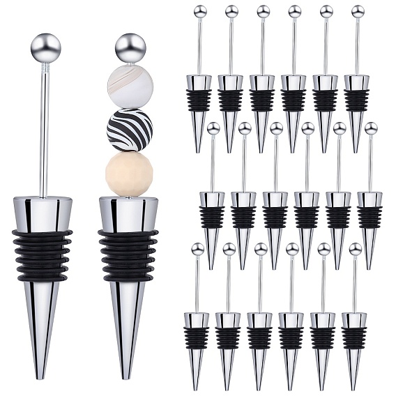 18Pcs Beadable Wine Stoppers, Aluminum Alloy with Rubber Wine Saver Bottle Stopper, Cone