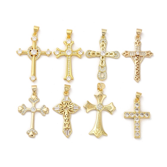 Латунные микропаве прозрачные подвески с фианитом, без кадмия, без никеля и без свинца, крестик