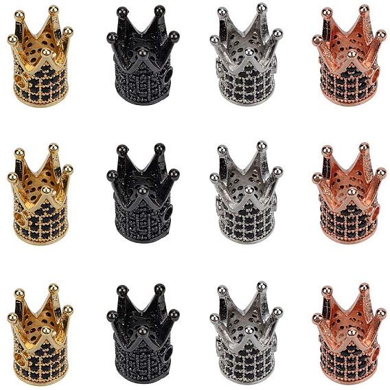 Rack Plating Brass Cubic Zirconia Beads, Long-Lasting Plated, Crown