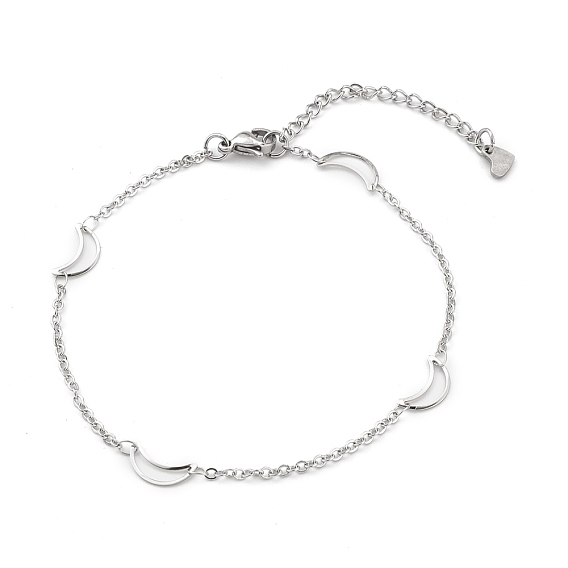 304 Stainless Steel Cable Chain Anklets, with Moon Links and Lobster Claw Clasps