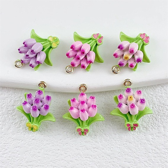 Подвески из эмали и сплава, золотые, тюльпан
